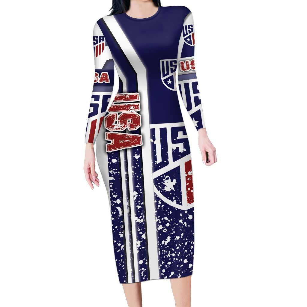 USA Soccer Long Sleeve Bodycon Dress The Stars and Stripes Football - Road To Champion - Wonder Print Shop