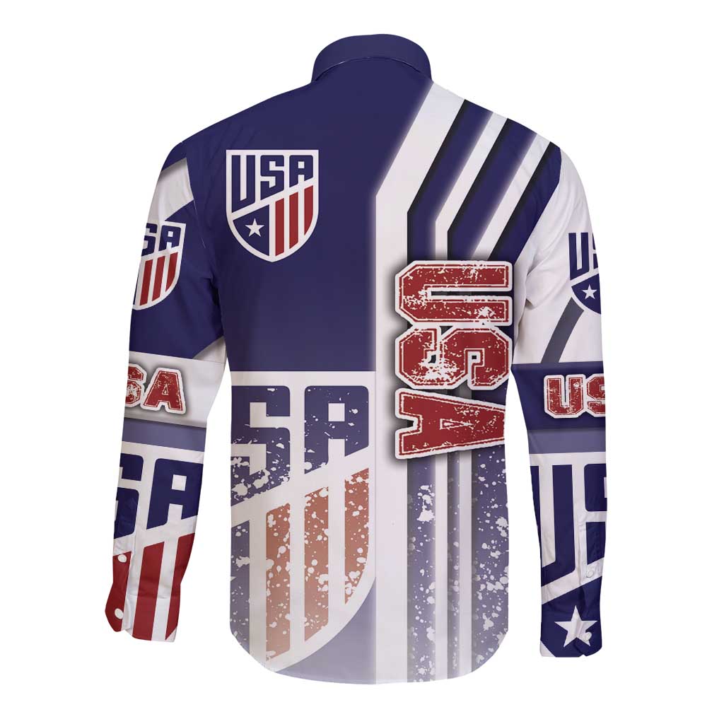 USA Soccer Long Sleeve Button Shirt The Stars and Stripes Football - Road To Champion