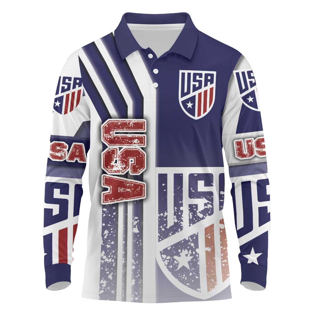 USA Soccer Long Sleeve Polo Shirt The Stars and Stripes Football - Road To Champion - Wonder Print Shop