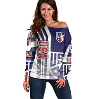 USA Soccer Off Shoulder Sweater The Stars and Stripes Football - Road To Champion - Wonder Print Shop