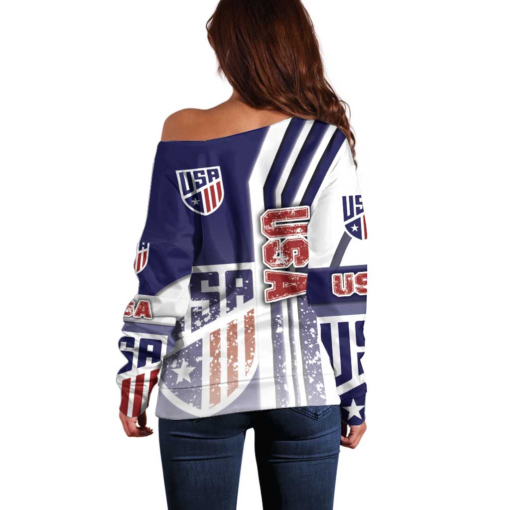 USA Soccer Off Shoulder Sweater The Stars and Stripes Football - Road To Champion - Wonder Print Shop