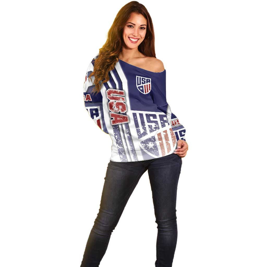 USA Soccer Off Shoulder Sweater The Stars and Stripes Football - Road To Champion - Wonder Print Shop