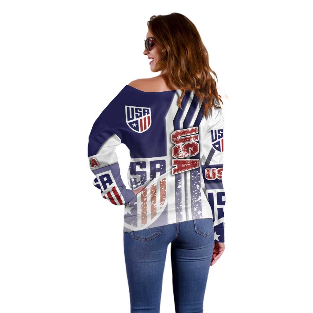 USA Soccer Off Shoulder Sweater The Stars and Stripes Football - Road To Champion - Wonder Print Shop