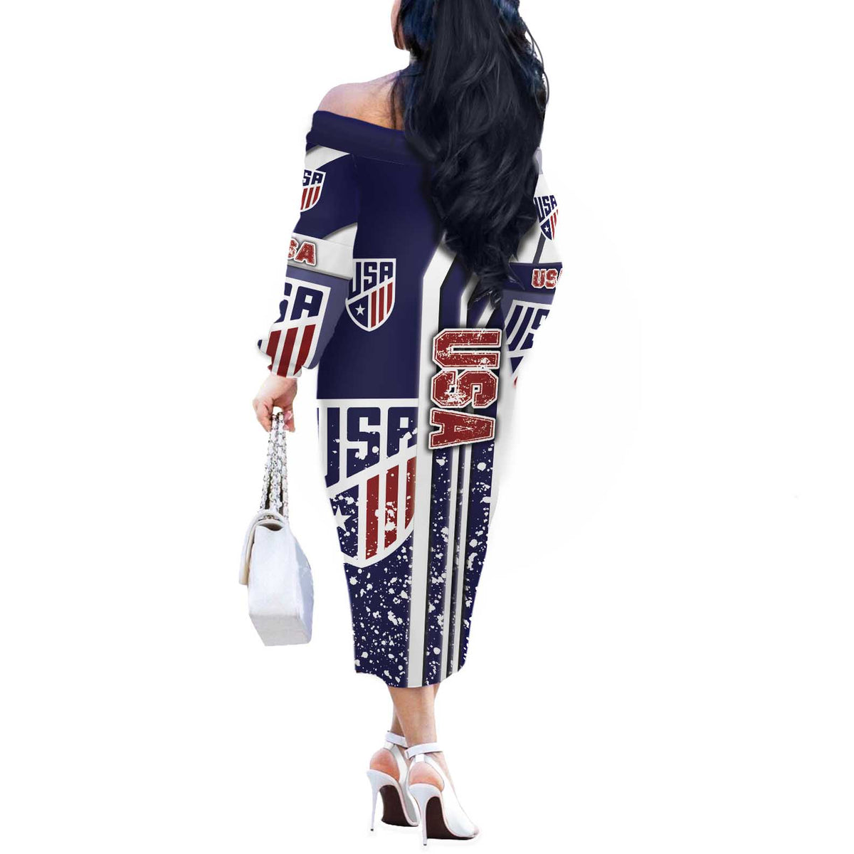 USA Soccer Off The Shoulder Long Sleeve Dress The Stars and Stripes Football - Road To Champion - Wonder Print Shop