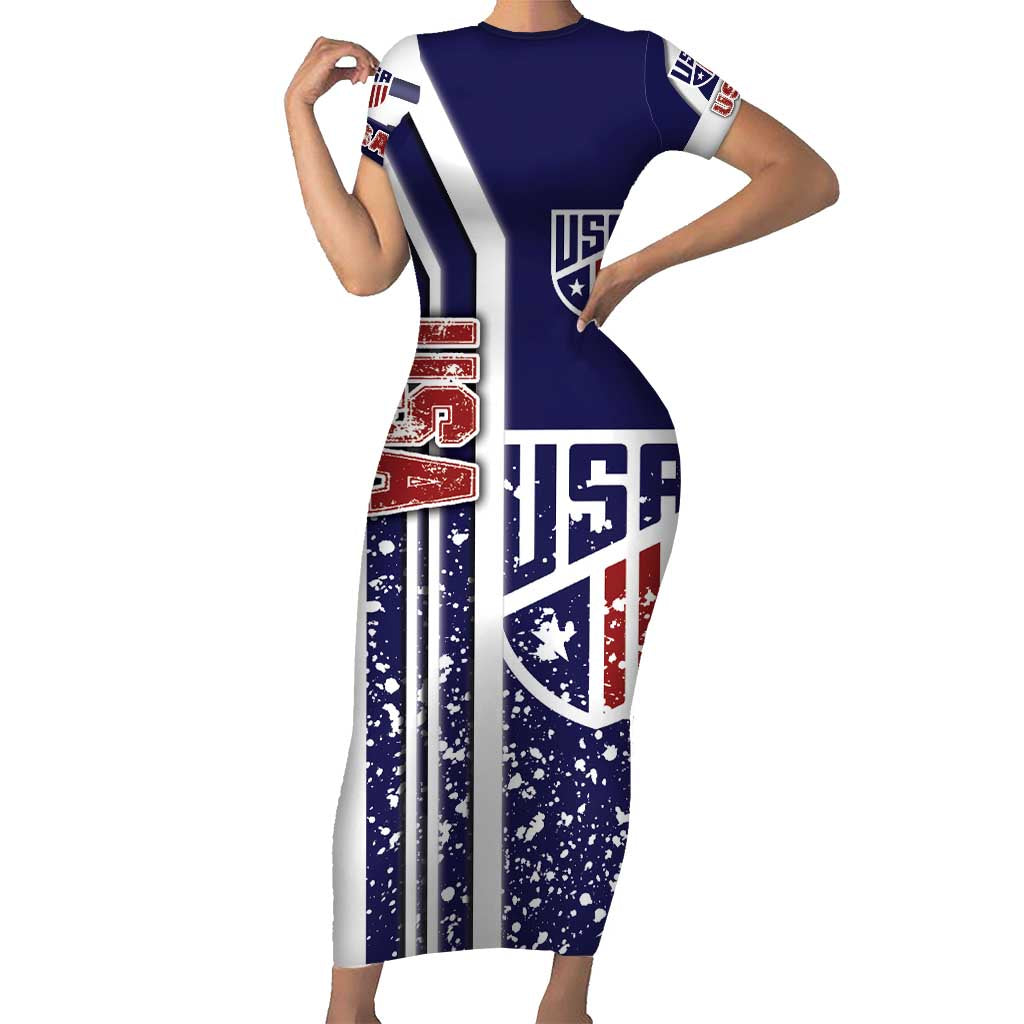 USA Soccer Short Sleeve Bodycon Dress The Stars and Stripes Football - Road To Champion - Wonder Print Shop