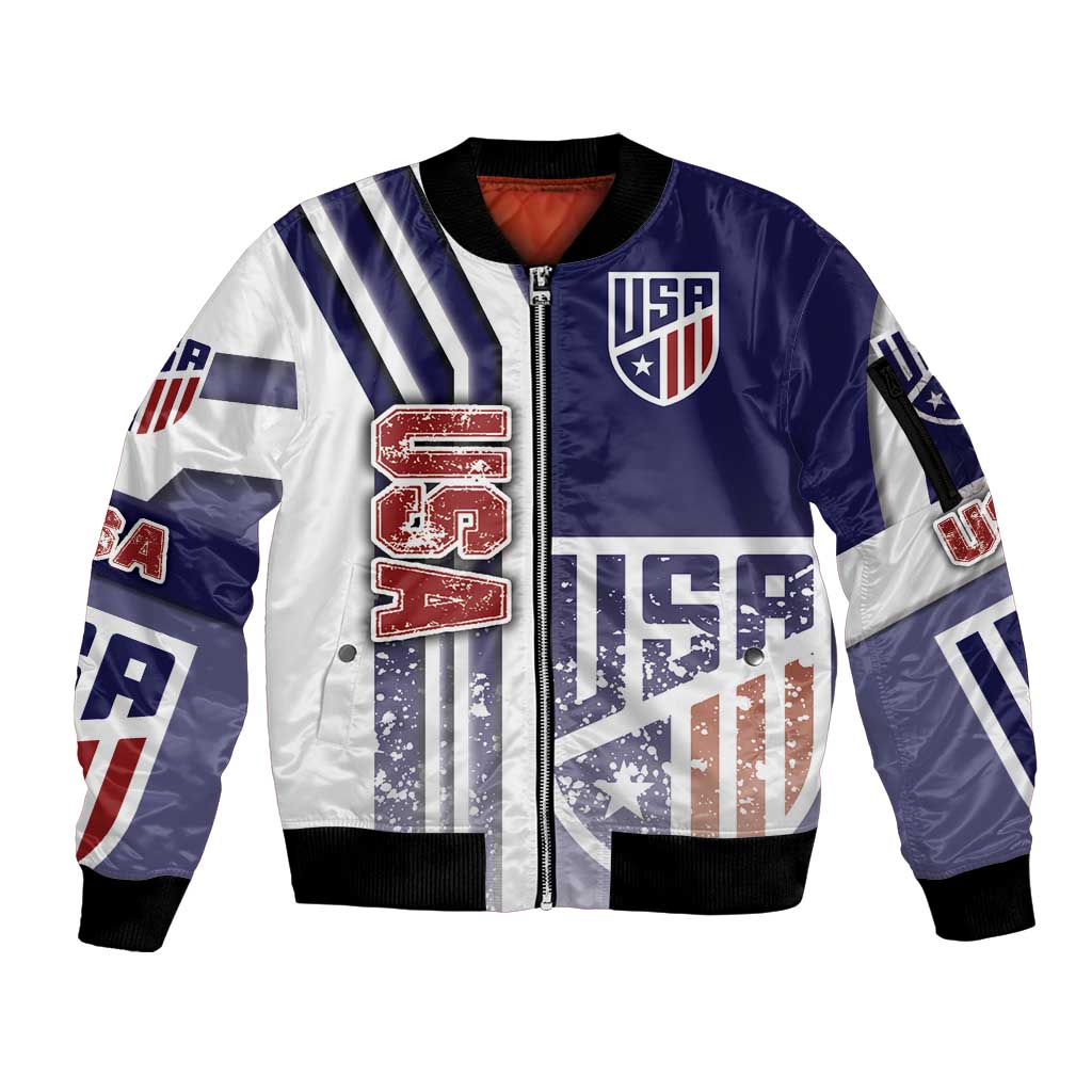USA Soccer Sleeve Zip Bomber Jacket The Stars and Stripes Football - Road To Champion - Wonder Print Shop