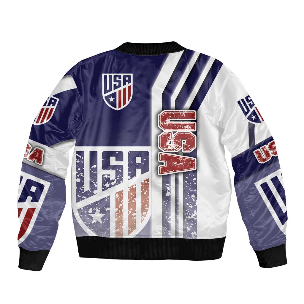 USA Soccer Sleeve Zip Bomber Jacket The Stars and Stripes Football - Road To Champion - Wonder Print Shop