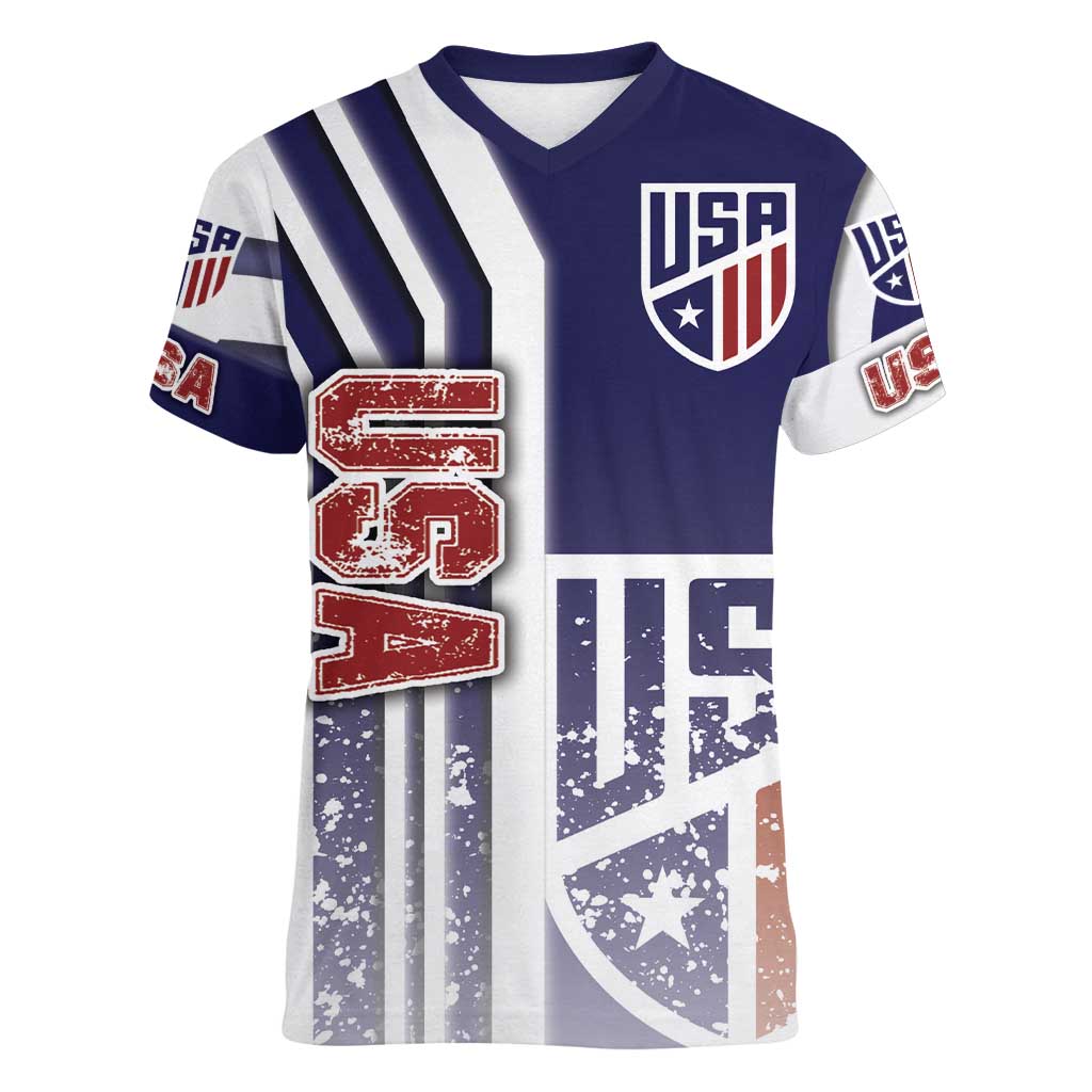 USA Soccer Women V-Neck T-Shirt The Stars and Stripes Football - Road To Champion - Wonder Print Shop