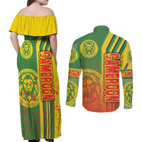 Cameroon Football Couples Matching Off Shoulder Maxi Dress and Long Sleeve Button Shirt Indomitable Lions Soccer - Road To Champion