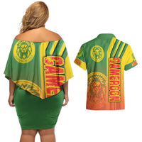 Cameroon Football Couples Matching Off Shoulder Short Dress and Hawaiian Shirt Indomitable Lions Soccer - Road To Champion