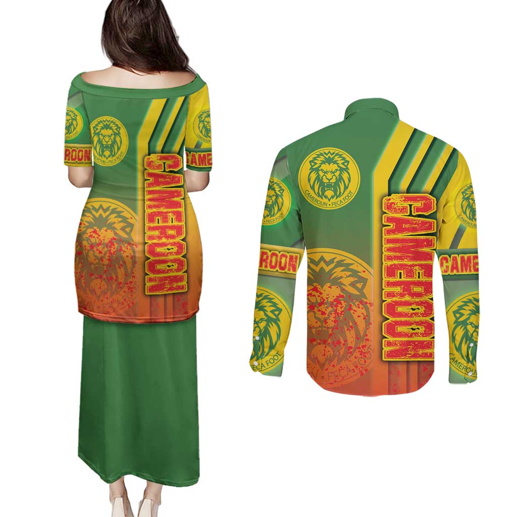 Cameroon Football Couples Matching Puletasi and Long Sleeve Button Shirt Indomitable Lions Soccer - Road To Champion