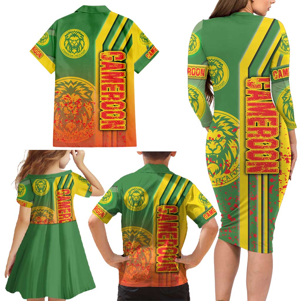 Cameroon Football Family Matching Long Sleeve Bodycon Dress and Hawaiian Shirt Indomitable Lions Soccer - Road To Champion