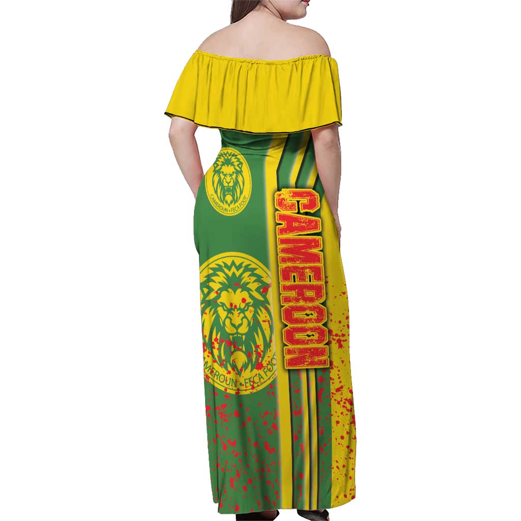 Cameroon Football Family Matching Off Shoulder Maxi Dress and Hawaiian Shirt Indomitable Lions Soccer - Road To Champion