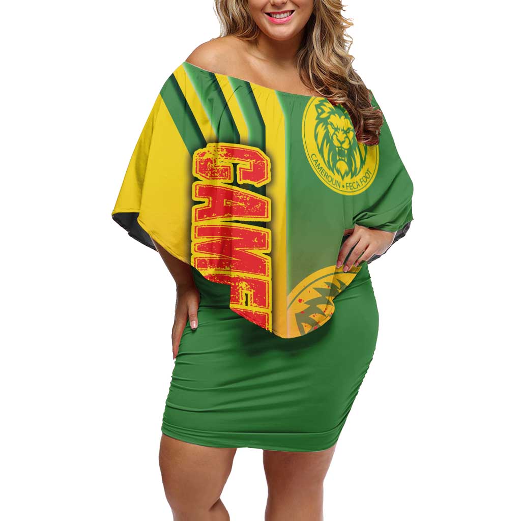 Cameroon Football Family Matching Off Shoulder Short Dress and Hawaiian Shirt Indomitable Lions Soccer - Road To Champion