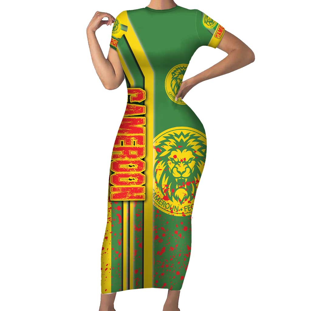 Cameroon Football Family Matching Short Sleeve Bodycon Dress and Hawaiian Shirt Indomitable Lions Soccer - Road To Champion