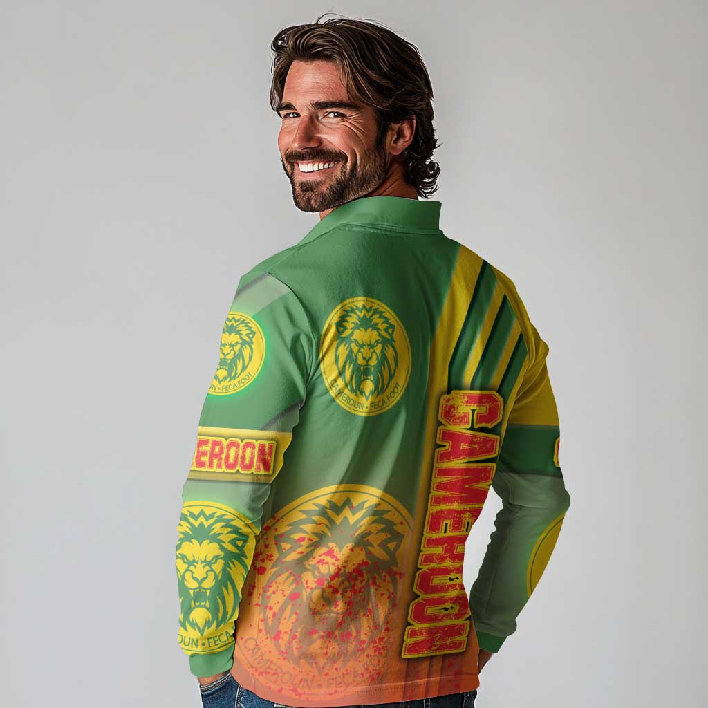 Cameroon Football Long Sleeve Polo Shirt Indomitable Lions Soccer - Road To Champion - Wonder Print Shop