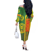 Cameroon Football Off The Shoulder Long Sleeve Dress Indomitable Lions Soccer - Road To Champion - Wonder Print Shop