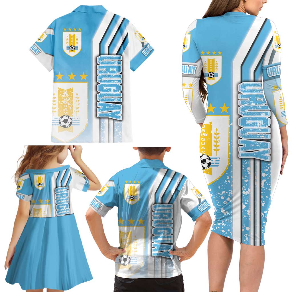 Uruguay Football Family Matching Long Sleeve Bodycon Dress and Hawaiian Shirt Sky Blue Soccer - Road To Champion