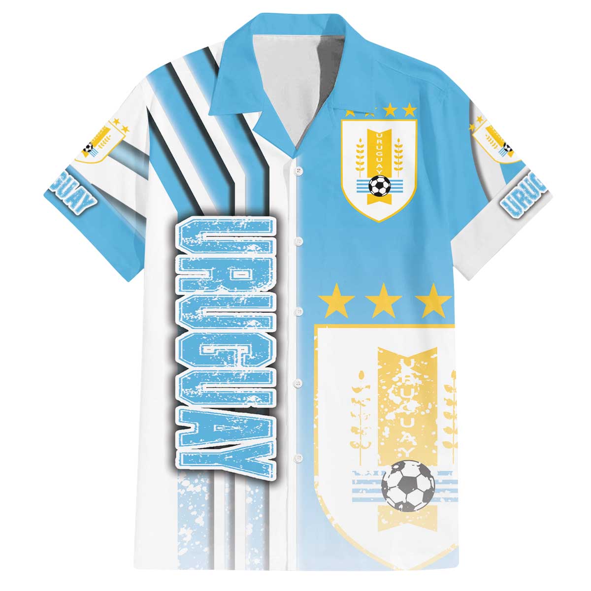 Uruguay Football Family Matching Off The Shoulder Long Sleeve Dress and Hawaiian Shirt Sky Blue Soccer - Road To Champion