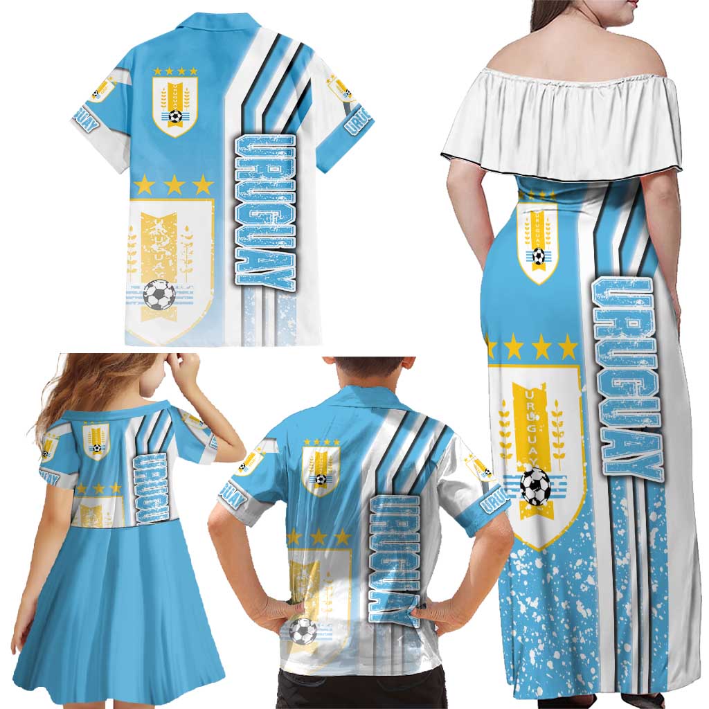 Uruguay Football Family Matching Off Shoulder Maxi Dress and Hawaiian Shirt Sky Blue Soccer - Road To Champion