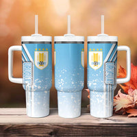 Uruguay Football Tumbler With Handle Sky Blue Soccer - Road To Champion
