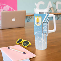 Uruguay Football Tumbler With Handle Sky Blue Soccer - Road To Champion