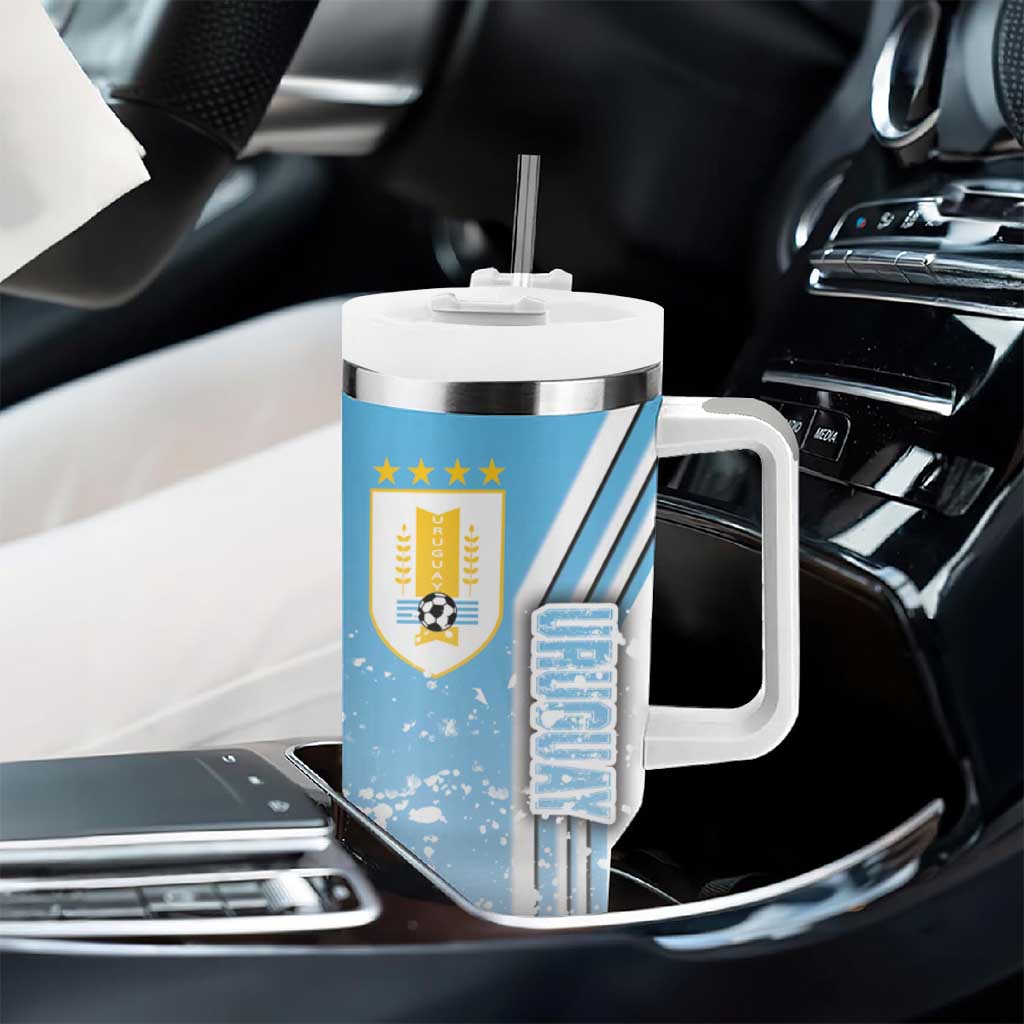 Uruguay Football Tumbler With Handle Sky Blue Soccer - Road To Champion