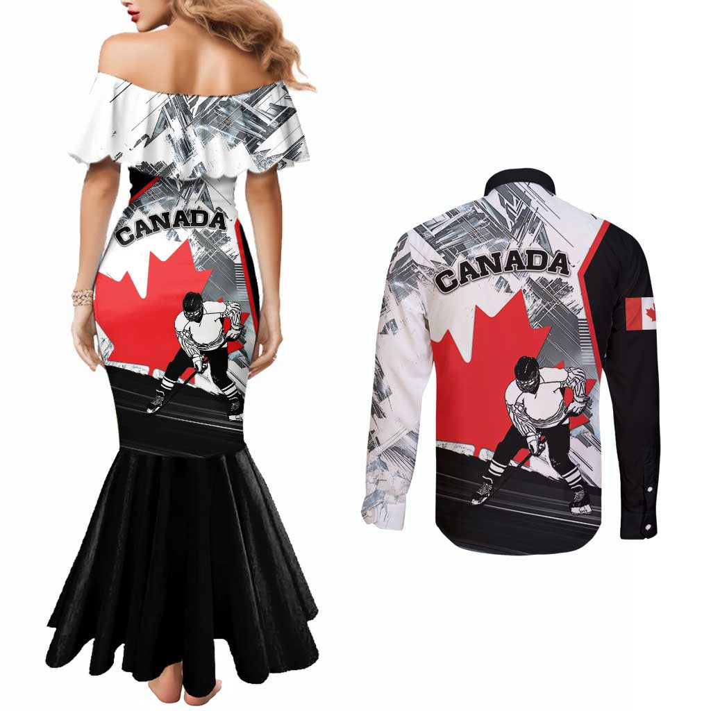 Canada Hockey Couples Matching Mermaid Dress and Long Sleeve Button Shirt Maple Leaf Sport Style