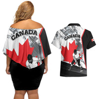 Canada Hockey Couples Matching Off Shoulder Short Dress and Hawaiian Shirt Maple Leaf Sport Style