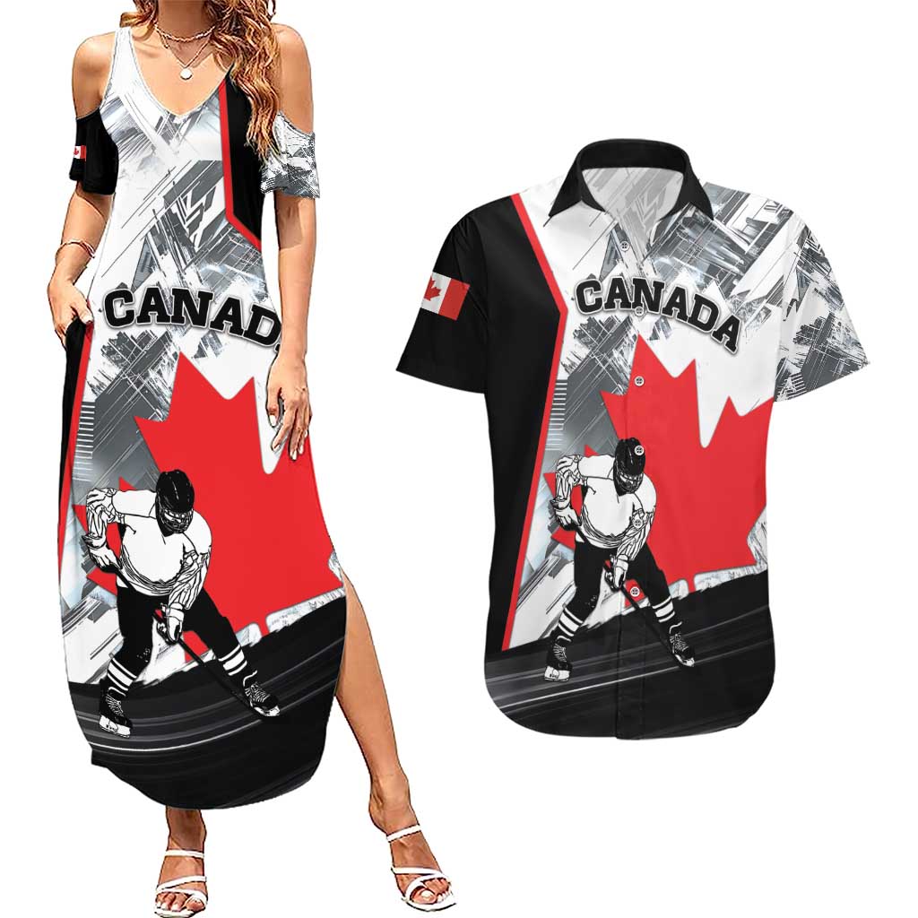 Canada Hockey Couples Matching Summer Maxi Dress and Hawaiian Shirt Maple Leaf Sport Style