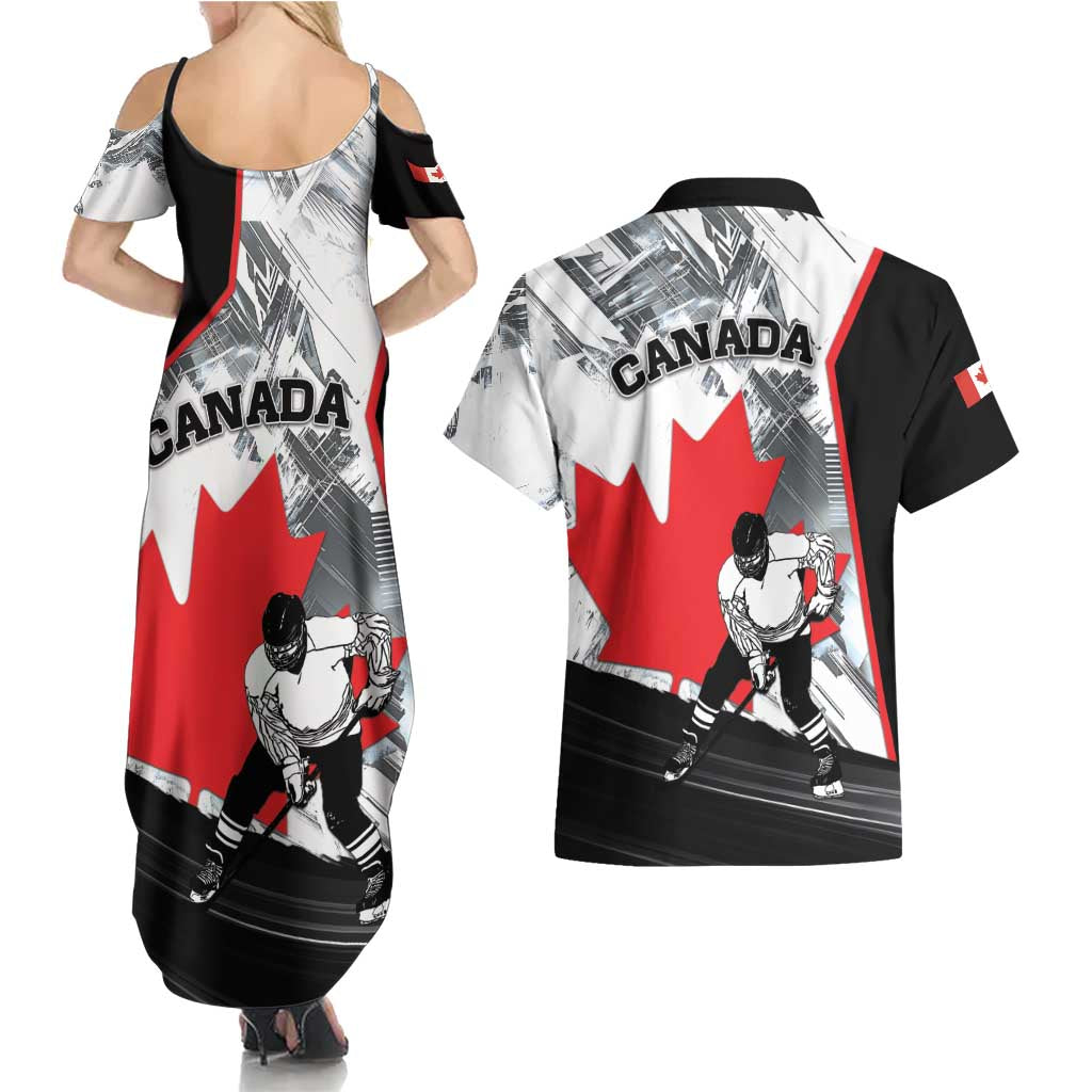 Canada Hockey Couples Matching Summer Maxi Dress and Hawaiian Shirt Maple Leaf Sport Style
