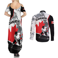 Canada Hockey Couples Matching Summer Maxi Dress and Long Sleeve Button Shirt Maple Leaf Sport Style