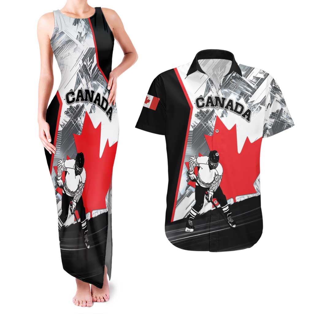 Canada Hockey Couples Matching Tank Maxi Dress and Hawaiian Shirt Maple Leaf Sport Style