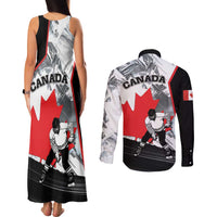 Canada Hockey Couples Matching Tank Maxi Dress and Long Sleeve Button Shirt Maple Leaf Sport Style