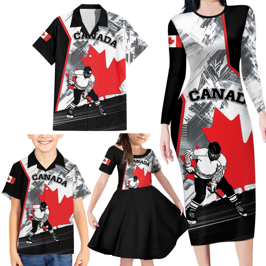 Canada Hockey Family Matching Long Sleeve Bodycon Dress and Hawaiian Shirt Maple Leaf Sport Style