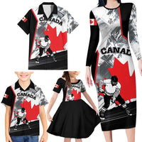 Canada Hockey Family Matching Long Sleeve Bodycon Dress and Hawaiian Shirt Maple Leaf Sport Style