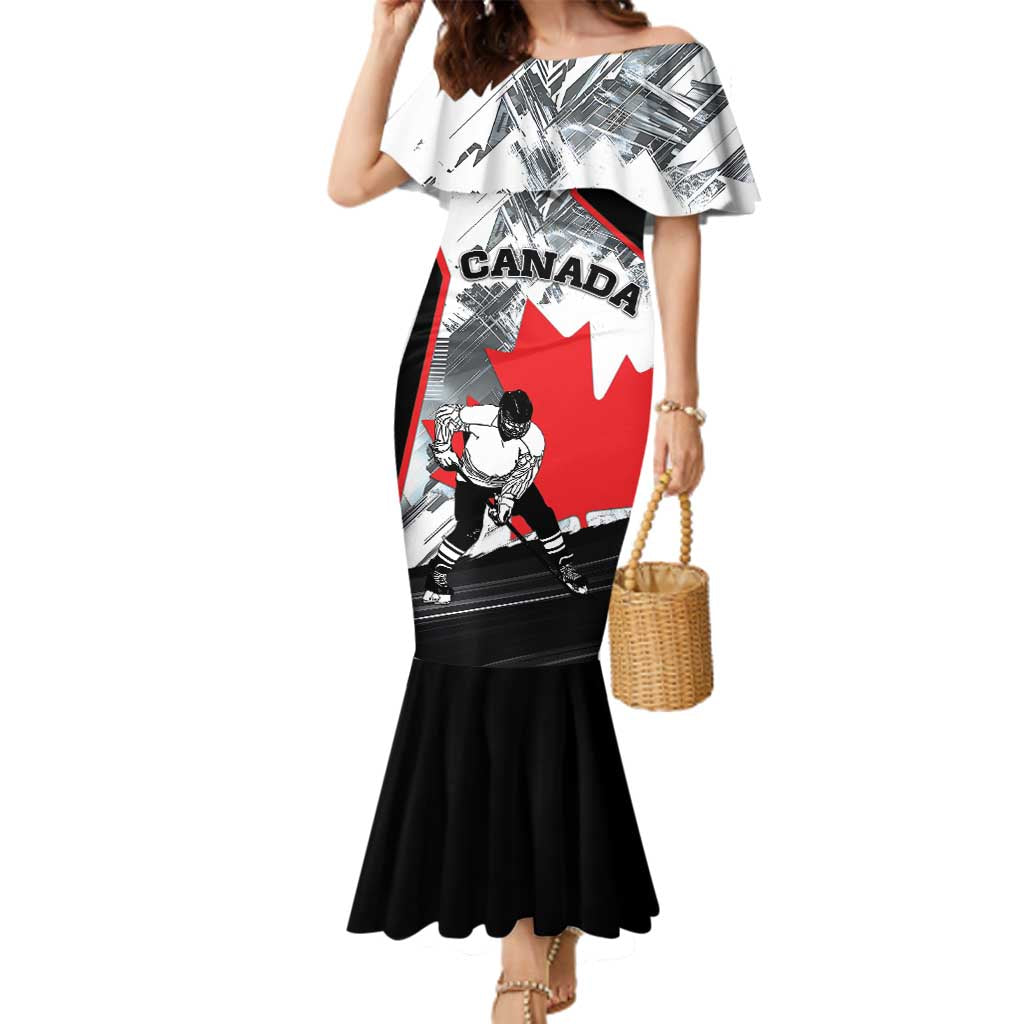 Canada Hockey Family Matching Mermaid Dress and Hawaiian Shirt Maple Leaf Sport Style