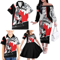 Canada Hockey Family Matching Off The Shoulder Long Sleeve Dress and Hawaiian Shirt Maple Leaf Sport Style