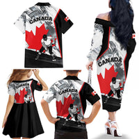 Canada Hockey Family Matching Off The Shoulder Long Sleeve Dress and Hawaiian Shirt Maple Leaf Sport Style