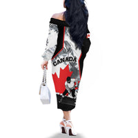 Canada Hockey Family Matching Off The Shoulder Long Sleeve Dress and Hawaiian Shirt Maple Leaf Sport Style