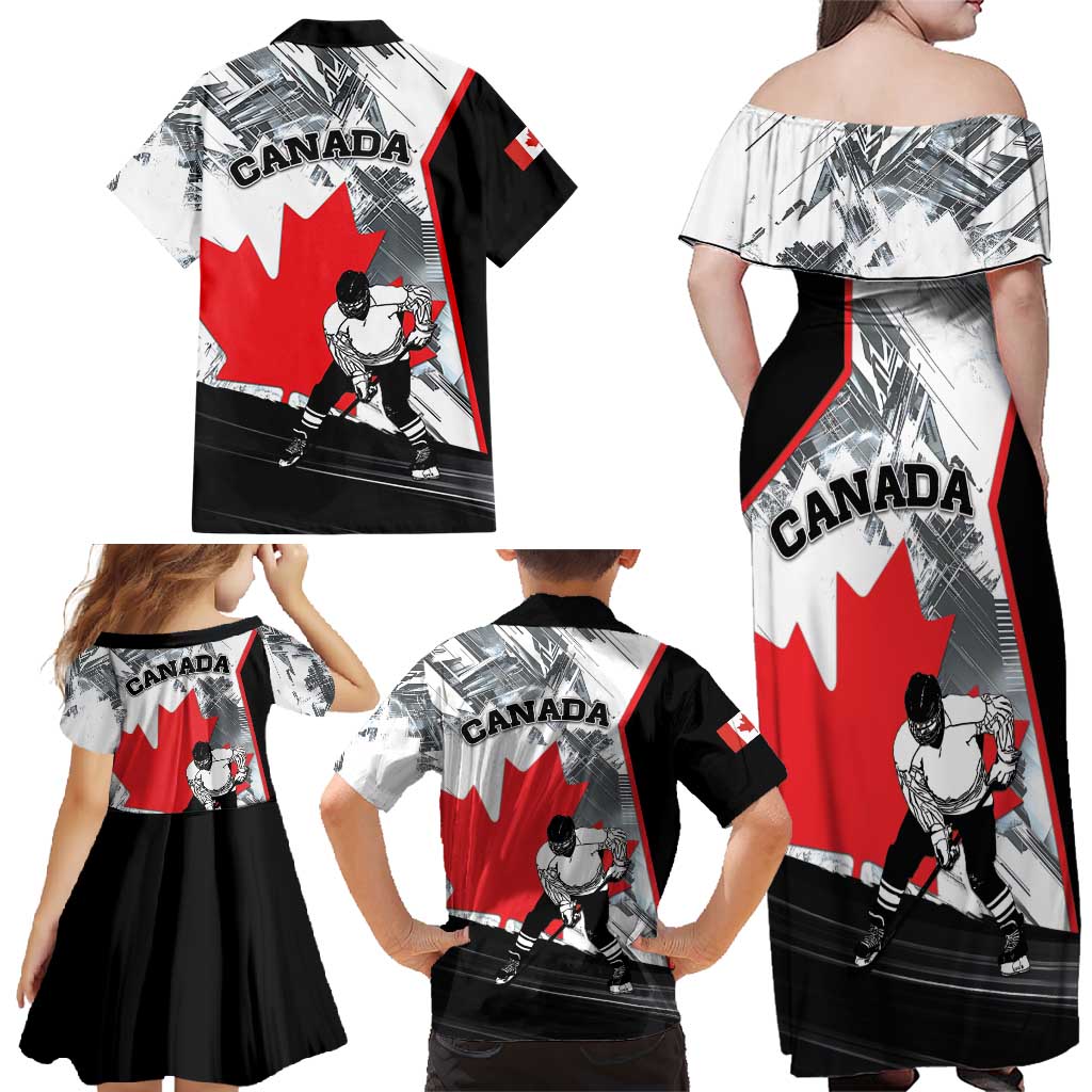 Canada Hockey Family Matching Off Shoulder Maxi Dress and Hawaiian Shirt Maple Leaf Sport Style