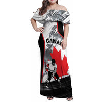 Canada Hockey Family Matching Off Shoulder Maxi Dress and Hawaiian Shirt Maple Leaf Sport Style