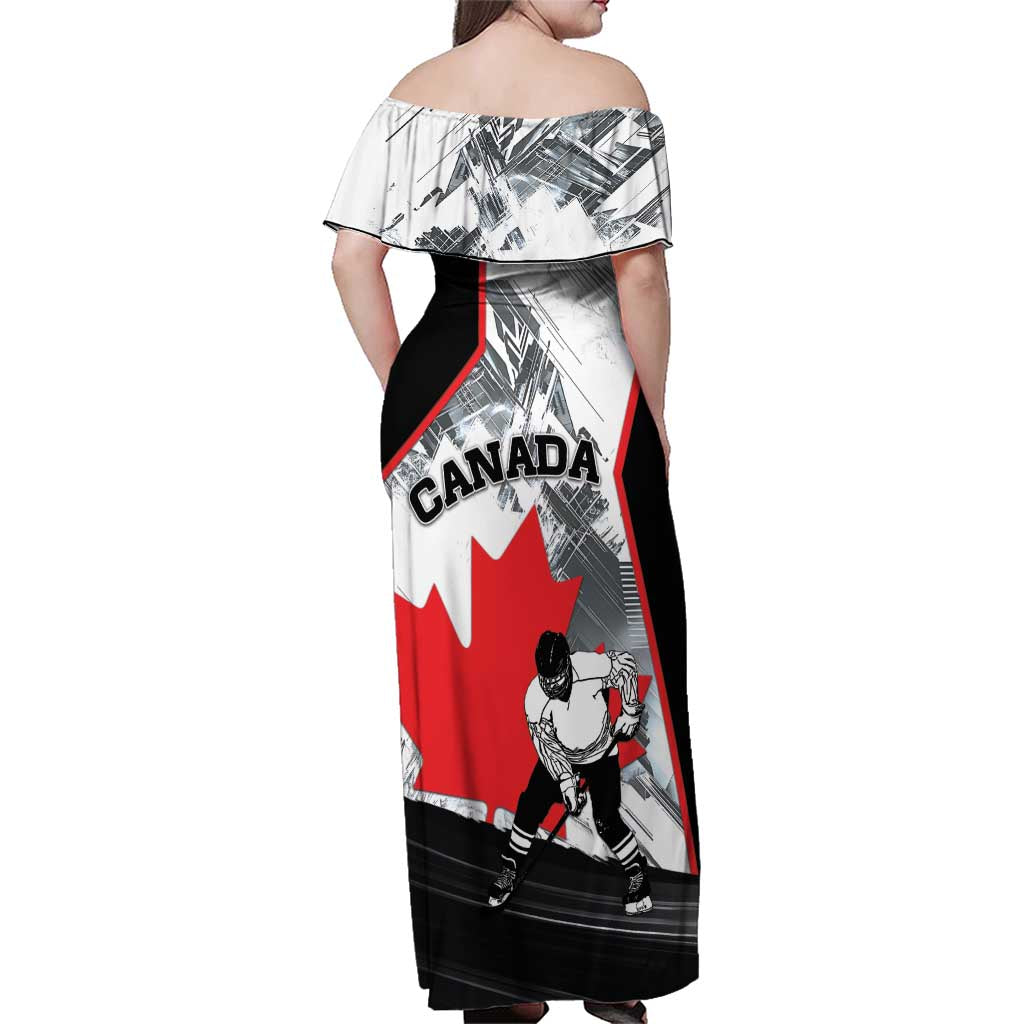 Canada Hockey Family Matching Off Shoulder Maxi Dress and Hawaiian Shirt Maple Leaf Sport Style