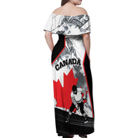 Canada Hockey Family Matching Off Shoulder Maxi Dress and Hawaiian Shirt Maple Leaf Sport Style