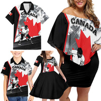 Canada Hockey Family Matching Off Shoulder Short Dress and Hawaiian Shirt Maple Leaf Sport Style