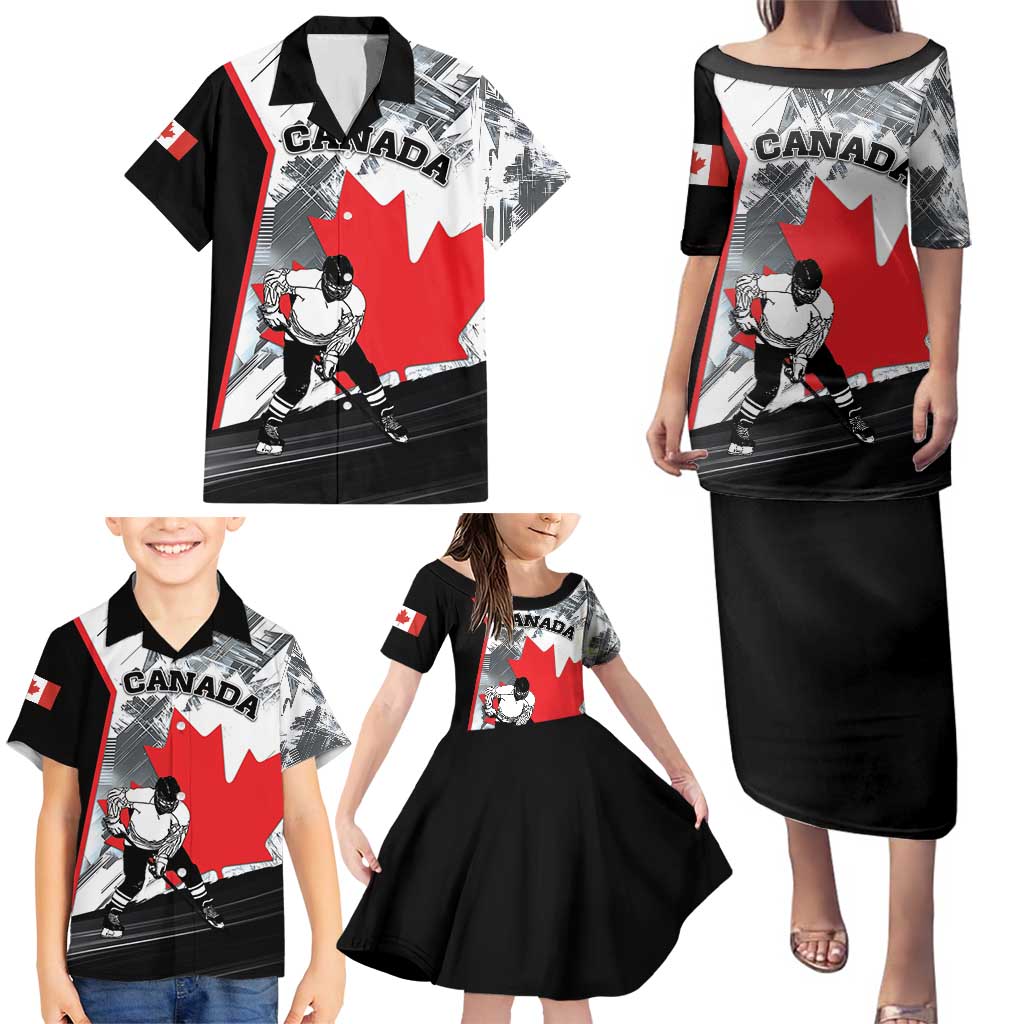 Canada Hockey Family Matching Puletasi and Hawaiian Shirt Maple Leaf Sport Style