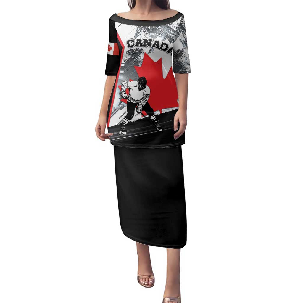 Canada Hockey Family Matching Puletasi and Hawaiian Shirt Maple Leaf Sport Style
