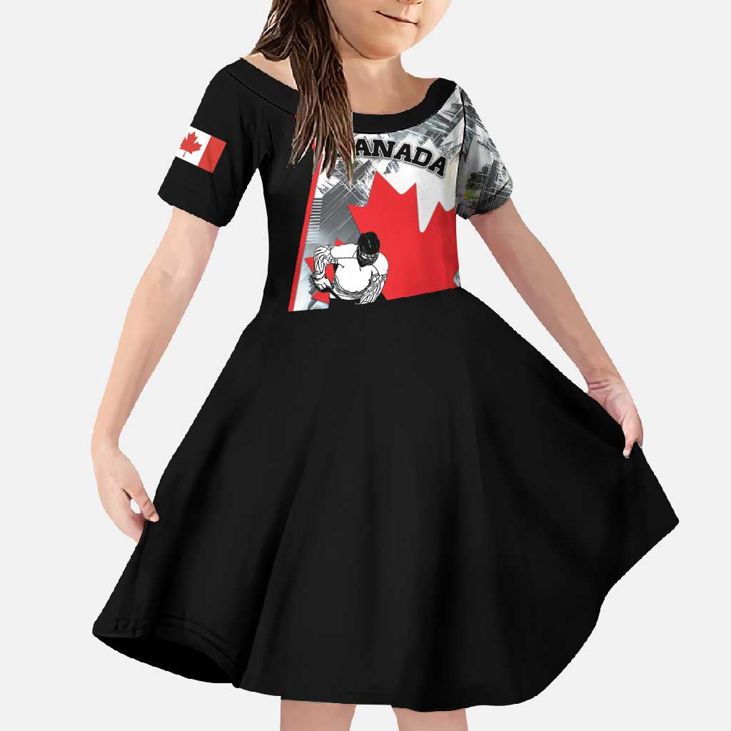 Canada Hockey Family Matching Short Sleeve Bodycon Dress and Hawaiian Shirt Maple Leaf Sport Style