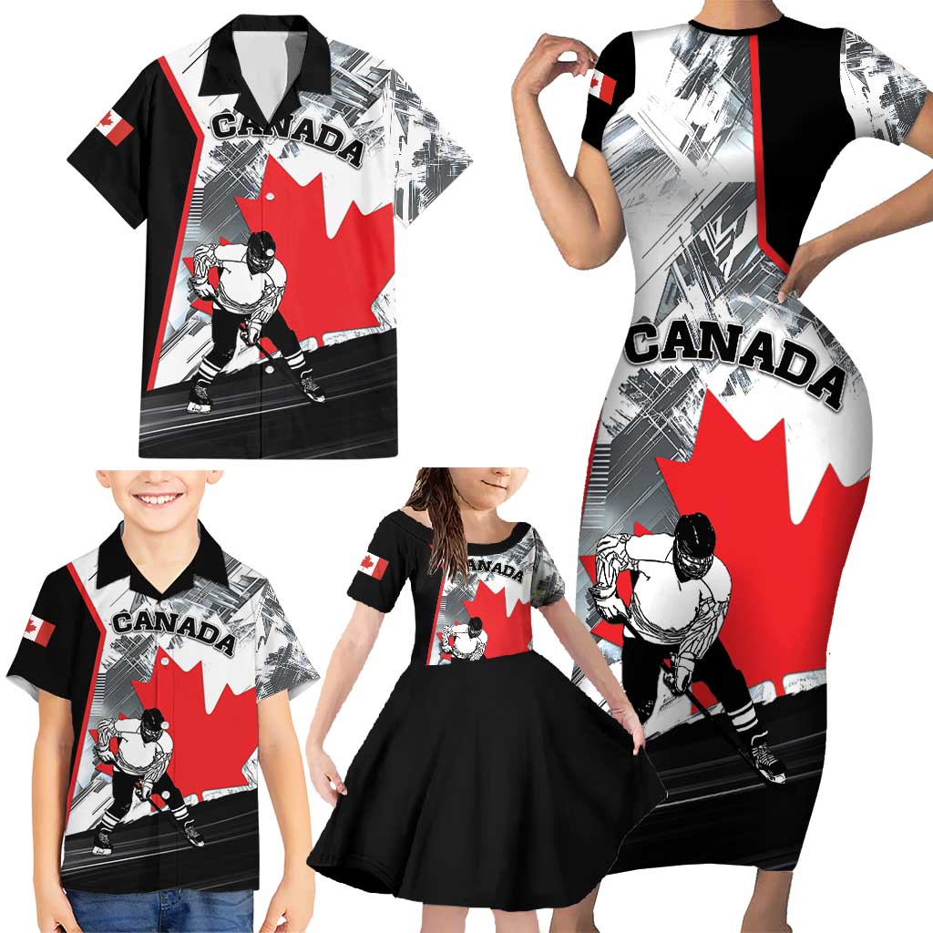 Canada Hockey Family Matching Short Sleeve Bodycon Dress and Hawaiian Shirt Maple Leaf Sport Style