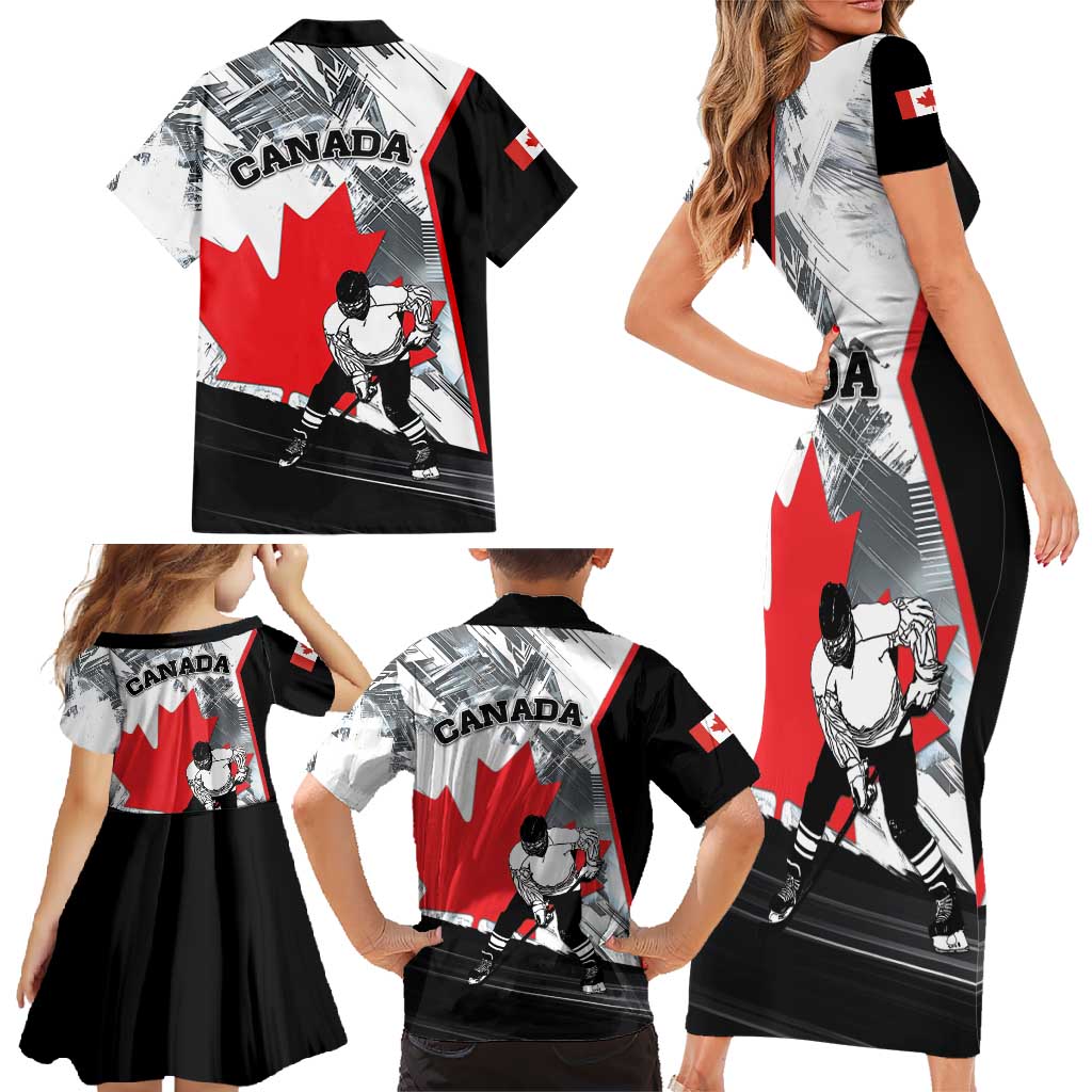 Canada Hockey Family Matching Short Sleeve Bodycon Dress and Hawaiian Shirt Maple Leaf Sport Style